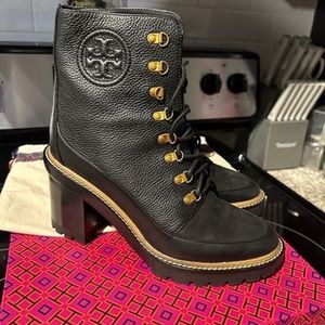 TORY BURCH Miller Womens Leather Round Toe Mid-Calf Boots